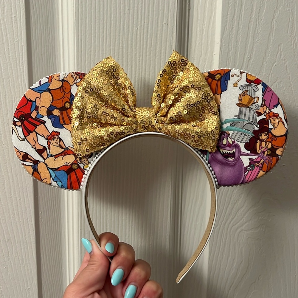 Handmade Gold Sequin Bow Hercules Cartoon Ears Headband